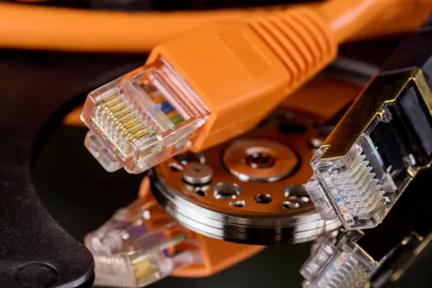 Close-up of RJ45 Ethernet cable ends